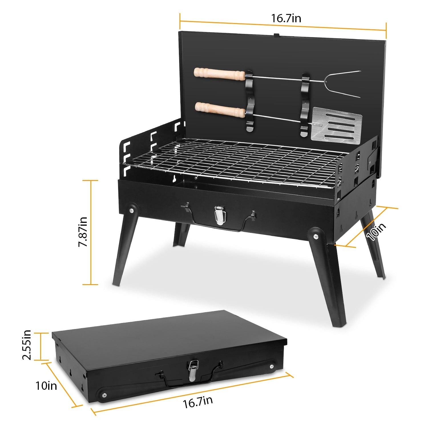 This & That Store Portable BBQ Grill Black Portable Charcoal Grill – Foldable Suitcase BBQ Grill for Camping, Tailgating & Outdoor Cooking