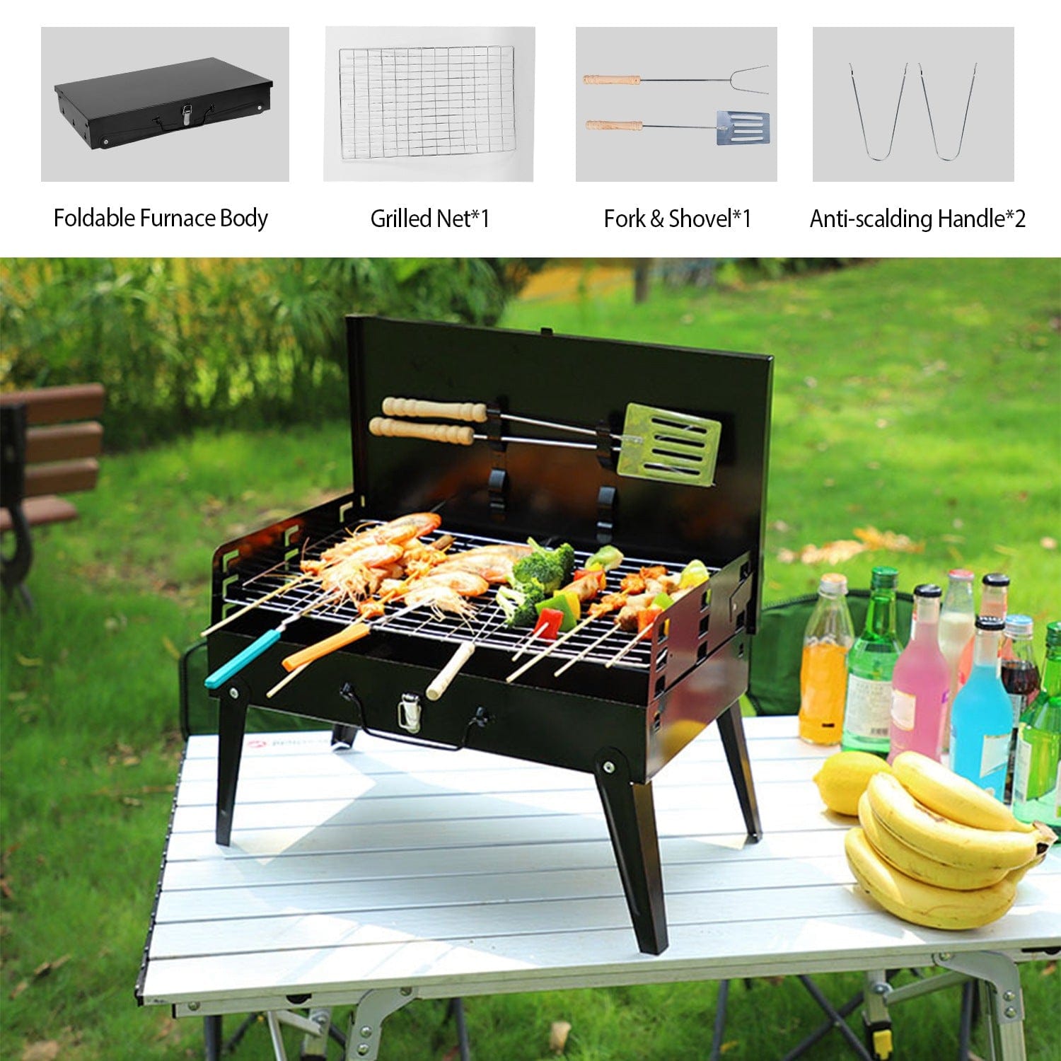 This & That Store Portable BBQ Grill Black Portable Charcoal Grill – Foldable Suitcase BBQ Grill for Camping, Tailgating & Outdoor Cooking