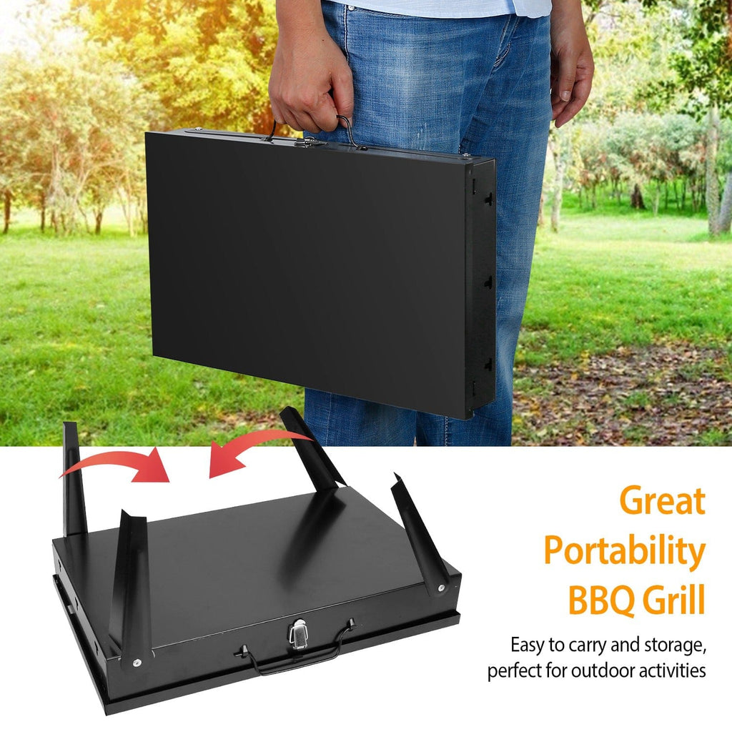 This & That Store Portable BBQ Grill Black Portable Charcoal Grill – Foldable Suitcase BBQ Grill for Camping, Tailgating & Outdoor Cooking