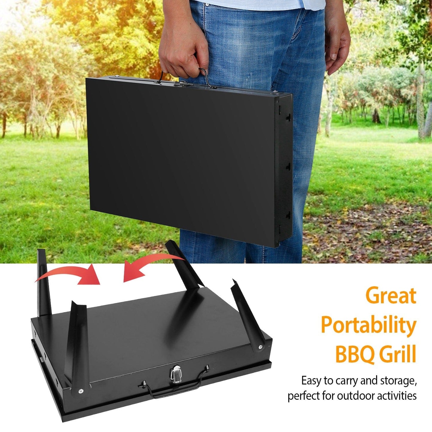 This & That Store Portable BBQ Grill Black Portable Charcoal Grill – Foldable Suitcase BBQ Grill for Camping, Tailgating & Outdoor Cooking