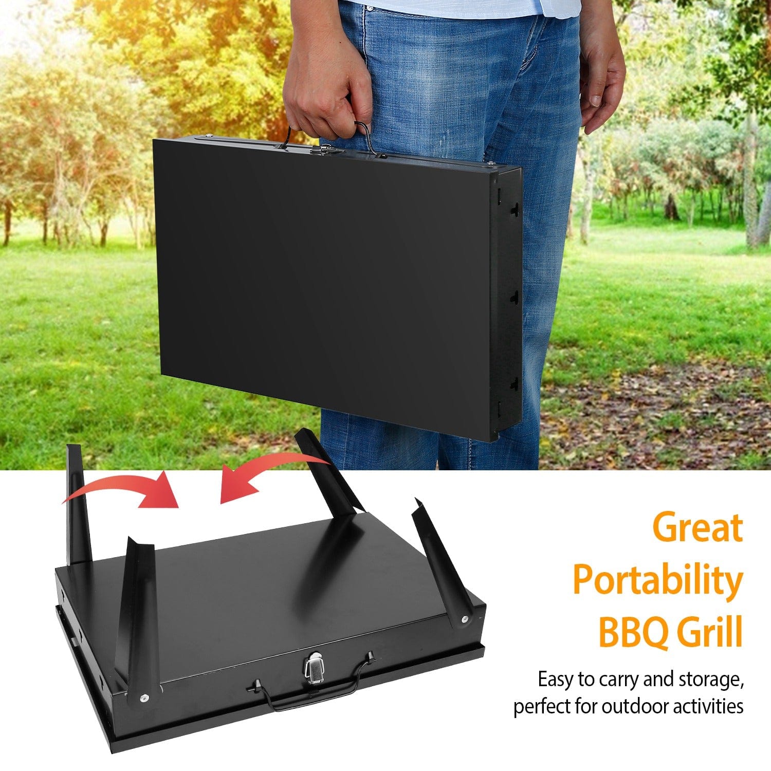 This & That Store Portable BBQ Grill Black Portable Charcoal Grill – Foldable Suitcase BBQ Grill for Camping, Tailgating & Outdoor Cooking
