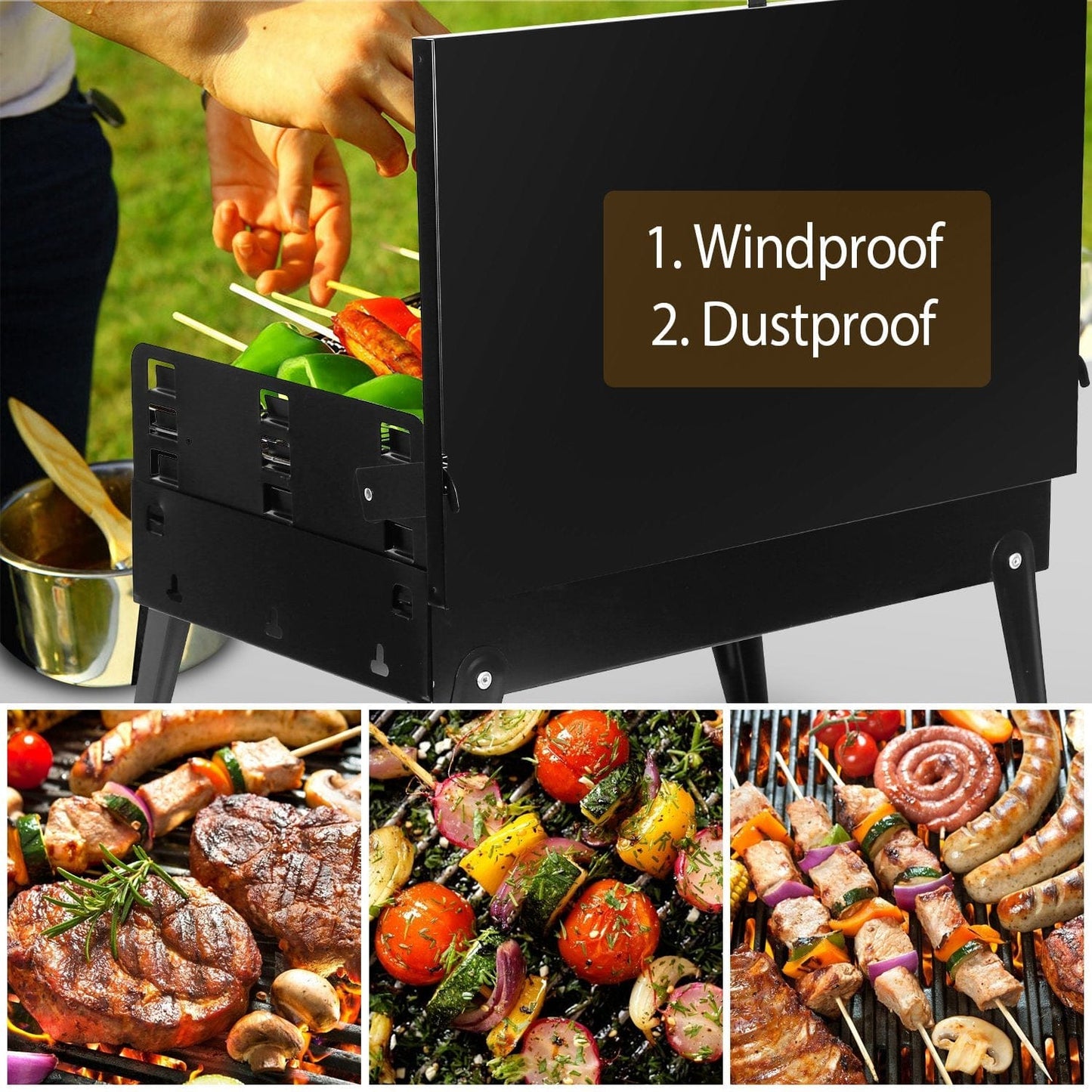 This & That Store Portable BBQ Grill Black Portable Charcoal Grill – Foldable Suitcase BBQ Grill for Camping, Tailgating & Outdoor Cooking