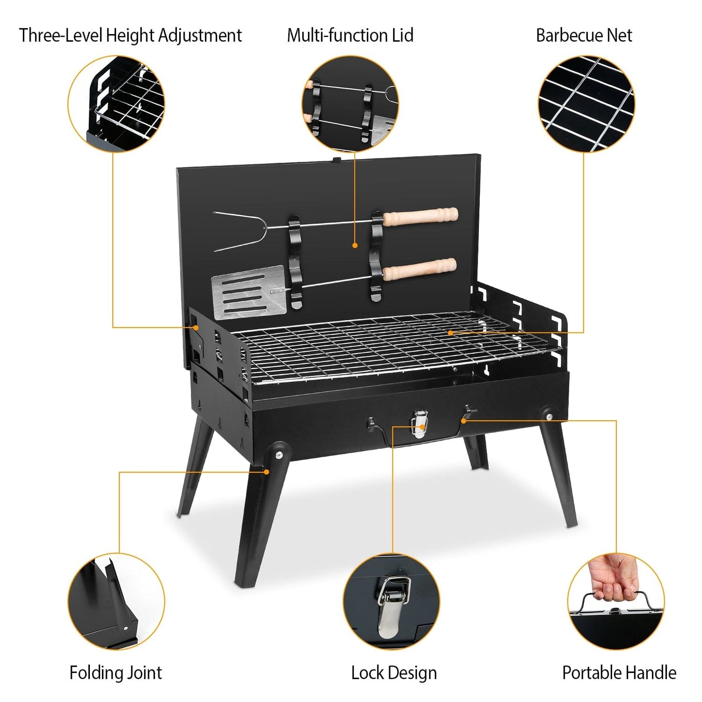 This & That Store Portable BBQ Grill Black Portable Charcoal Grill – Foldable Suitcase BBQ Grill for Camping, Tailgating & Outdoor Cooking