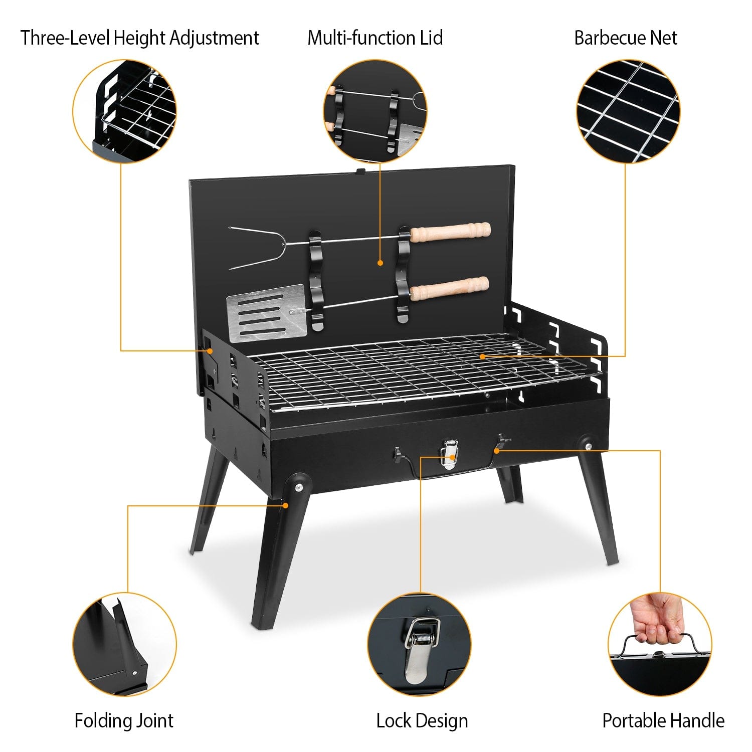 This & That Store Portable BBQ Grill Black Portable Charcoal Grill – Foldable Suitcase BBQ Grill for Camping, Tailgating & Outdoor Cooking