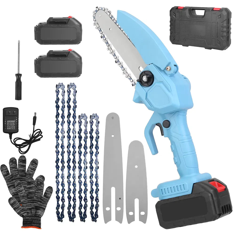 This & That Store Power Tools Blue Portable Handheld Cordless Small Chain Saw Battery Powered