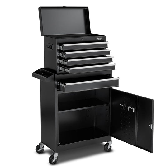 This & That Store Shop Equipment Black 2‑in‑1 Rolling Tool Chest with 5 Drawers and Detachable Toolbox