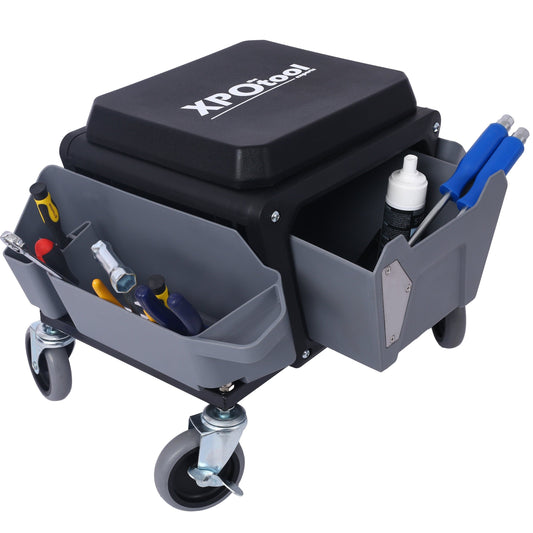 This & That Store Shop Equipment Grey Heavy Duty Rolling Mechanic Stool with Tool Tray | Garage Seat