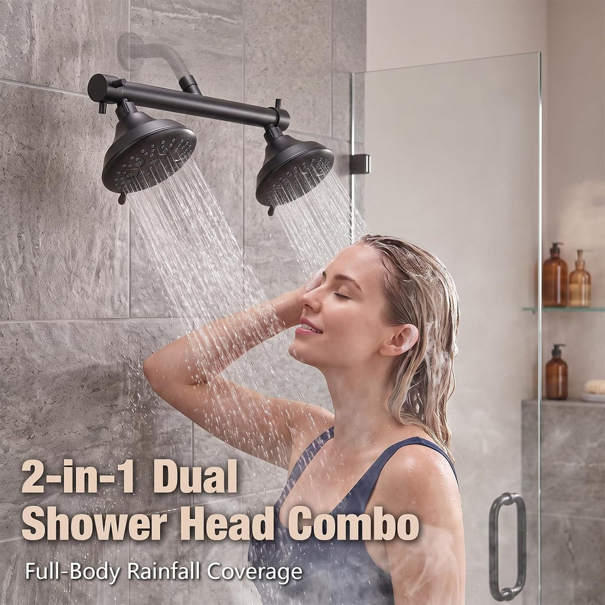 This & That Store Shower Head TRIPHIL 16" Dual Shower Head for Couples - Matte Black High Pressure 8-Spray Tandem System
