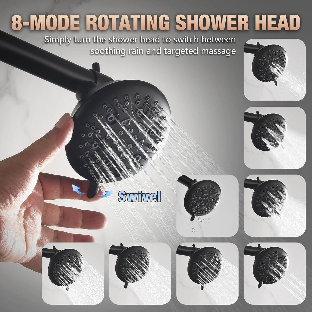 This & That Store Shower Head TRIPHIL 16" Dual Shower Head for Couples - Matte Black High Pressure 8-Spray Tandem System