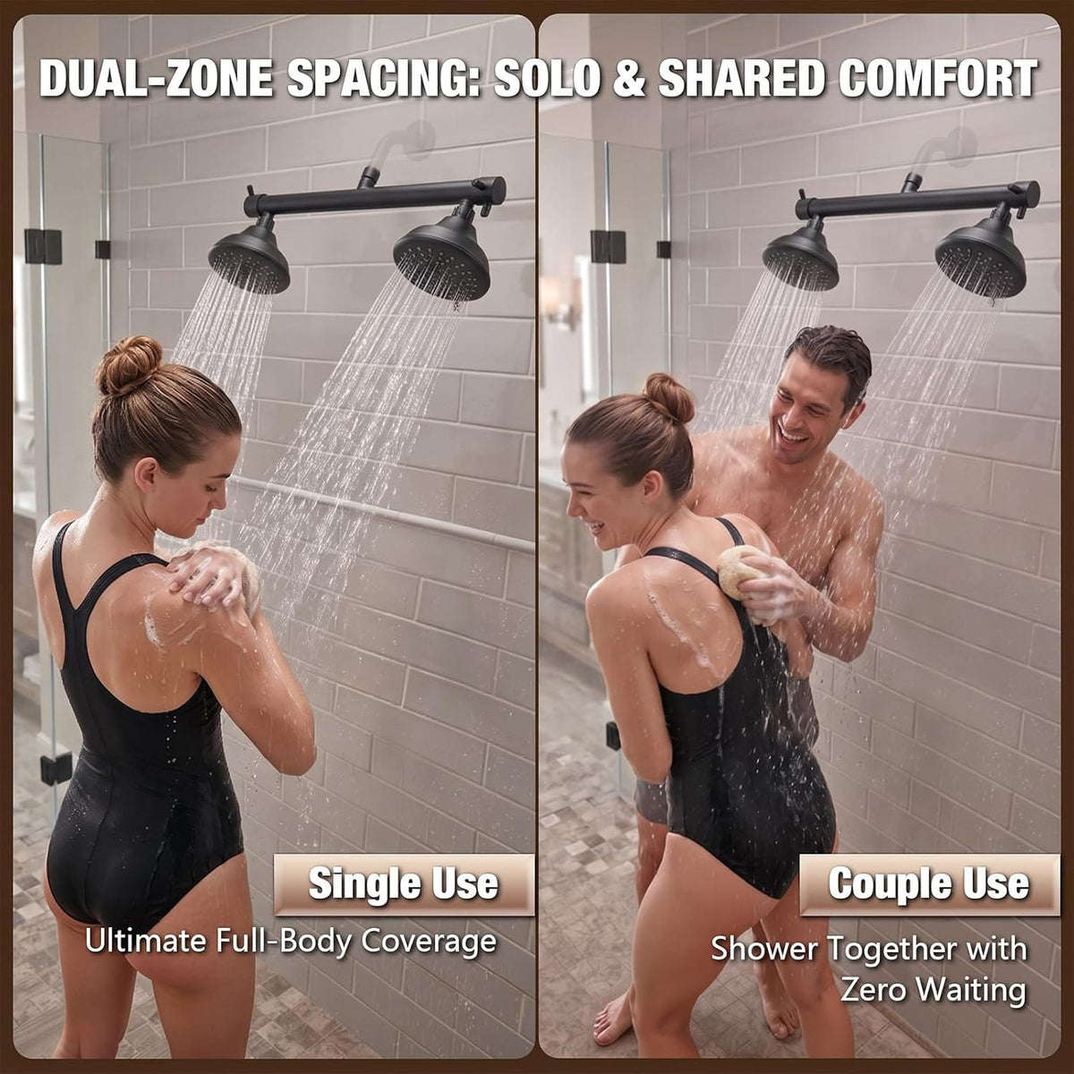 This & That Store Shower Head TRIPHIL 16" Dual Shower Head for Couples - Matte Black High Pressure 8-Spray Tandem System