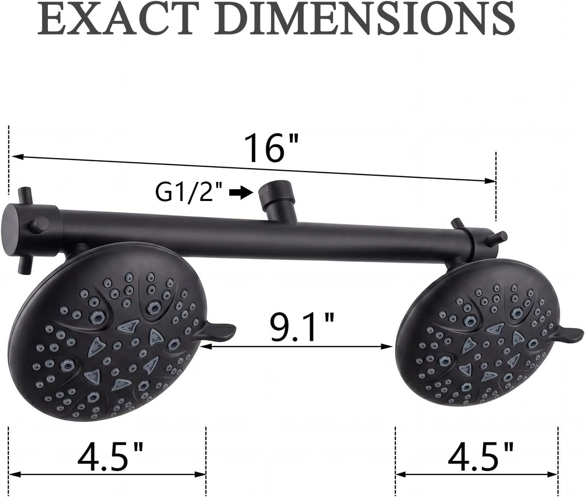 This & That Store Shower Head TRIPHIL 16" Dual Shower Head for Couples - Matte Black High Pressure 8-Spray Tandem System