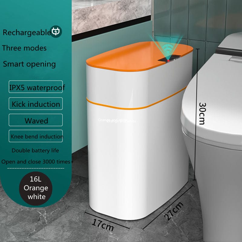 This & That Store Trash Can Orange / 16L Smart Trash Can With Lid For Bedroom And Living Room Kitchen Storage Box Trash Can Induction Small Car Box Automatic Smart Dustbin Smart Trash Bin
