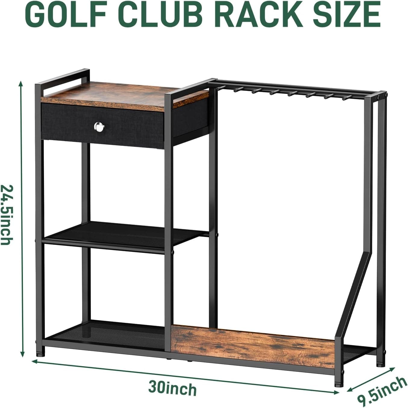 Xnwouco Outdoor Recreation Golf Club Organizer Stand for 9 Clubs & Balls Wood Metal Rack